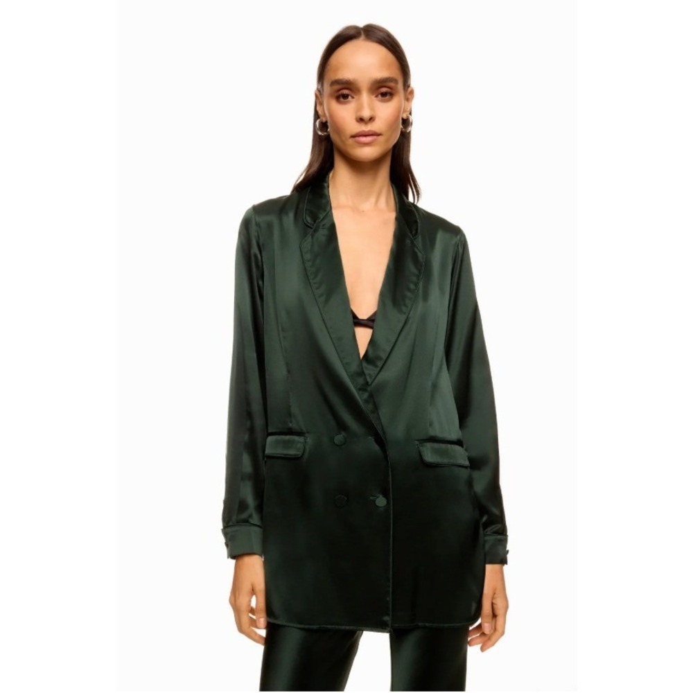 Silk‎ Laundry Relaxed Blazer Green Silk Double Breasted Jacket Sz XS